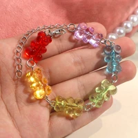 cute colorful gummy bears bracelet for women cartoon resin bear hand chain fashion bracelets boho party jewelry gifts wholesale