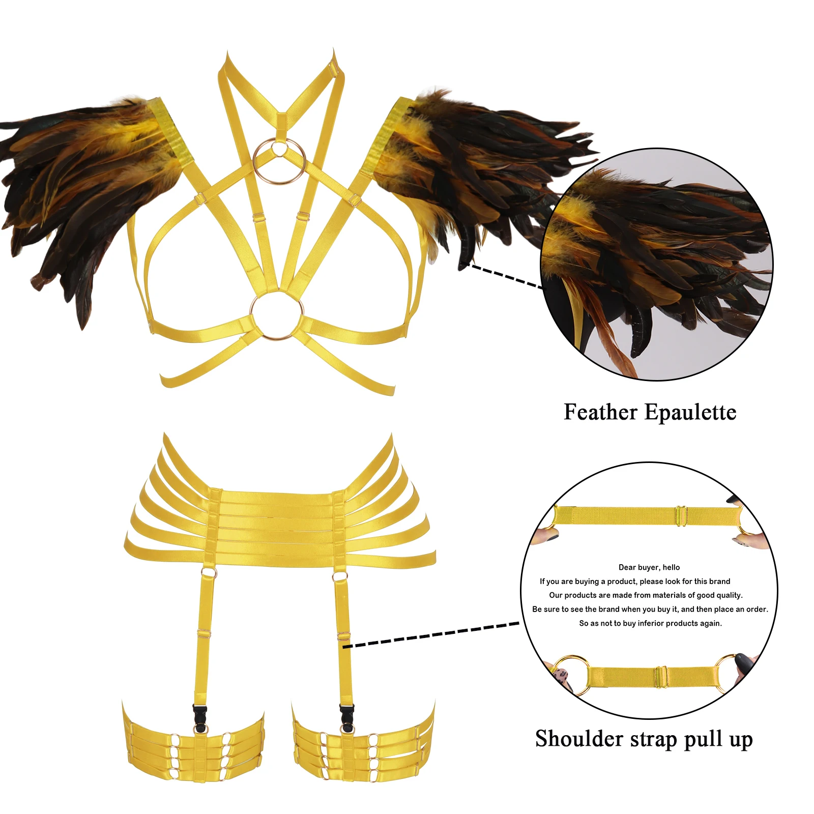 

Full Boby Set Feather New Product Hollow Bra Adjust Waist Suspender Punk Carnival Harness For Women's Underwear Garter Belt