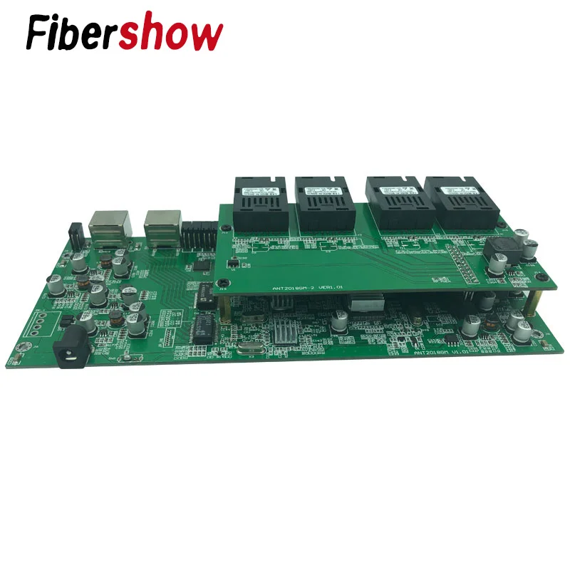Гигабитный промышленный одномодовый оптоволоконный коммутатор Ethernet 8 155 м волоконный порт 2 1000 м RJ45 печатная плата
