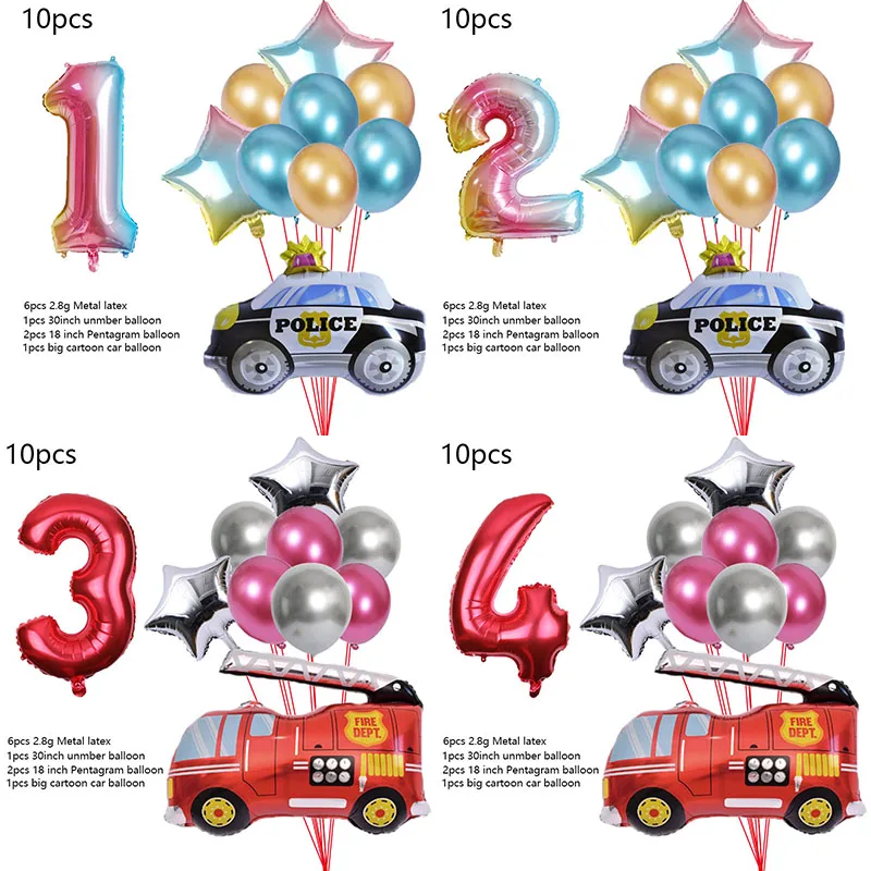 10 шт. автомобильные воздушные шары с героями мультфильмов набор пожарная машина