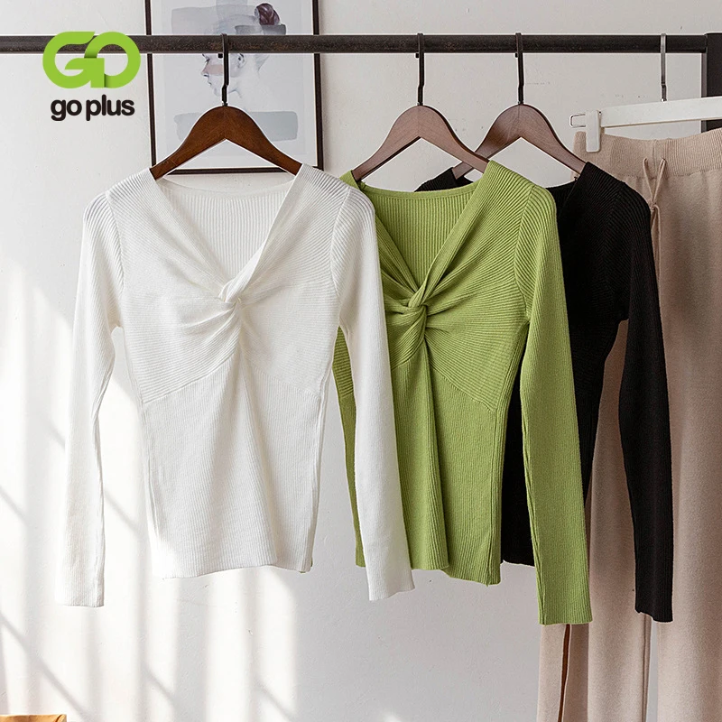 GOPLUS зимний женский свитер корейский стиль v образный вырез Повседневный тонкий