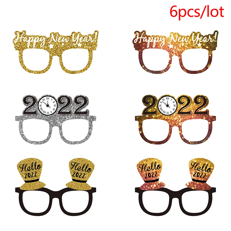 

6PCS New Year Paper Glasses Frame 2022 New Year Photo Props Paper Beard Props