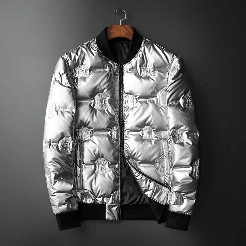 Мужская теплая зимняя куртка серебристая Толстая Уличная сценическая с 2020