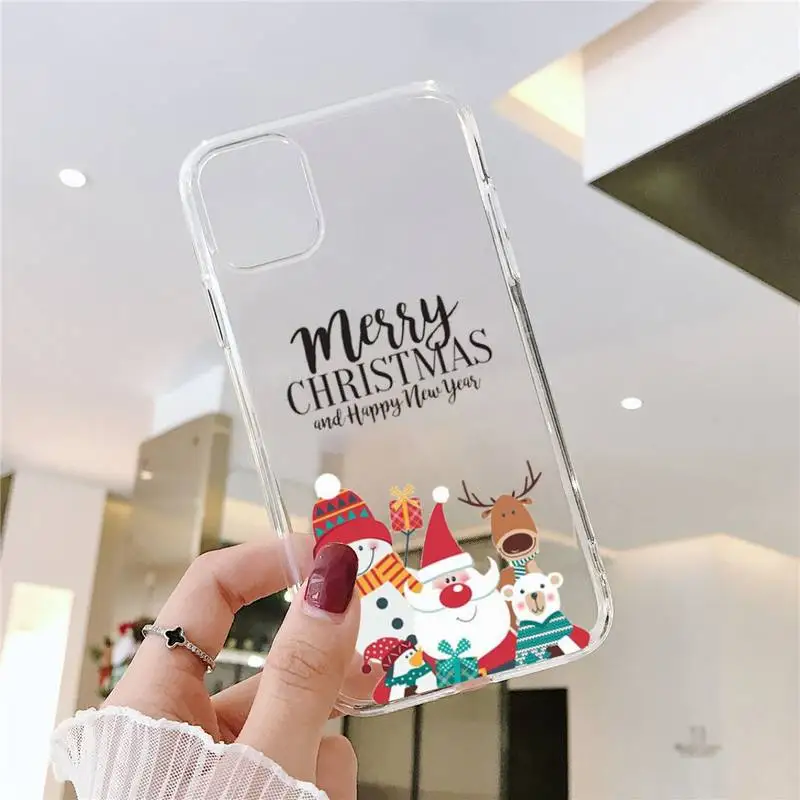 merry christmas elk happy new year phone case for iphone 13 12 11 8 7 plus mini x xs xr pro max transparent soft free global shipping