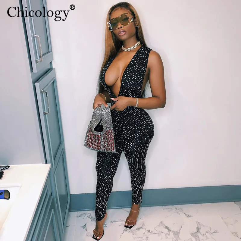 Chicology с блестками v-образным вырезом сексуальный комбинезон облегающий без