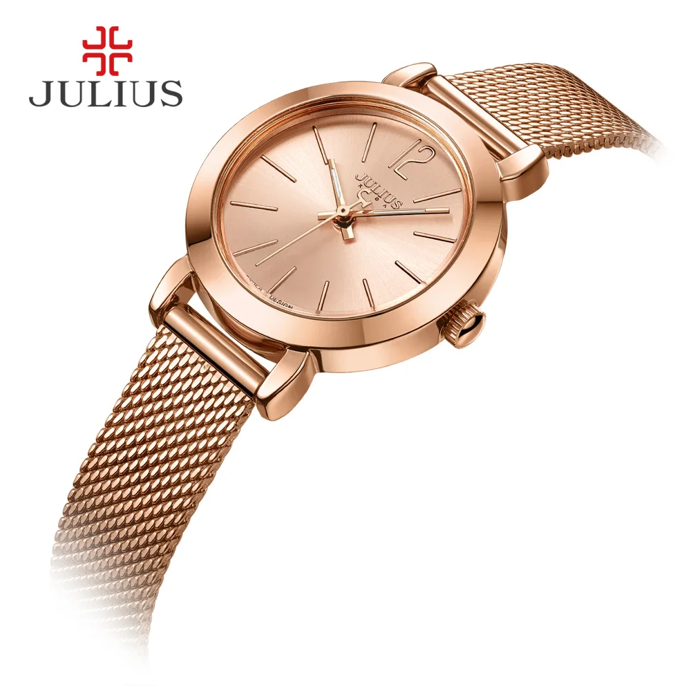 JULIUS JA-732 Weibliche frauen Silber розовое золото Тон сетки Edelstahl Кварц Аналоговый вассердихт режим Uhr Повседневный Armbanduhr