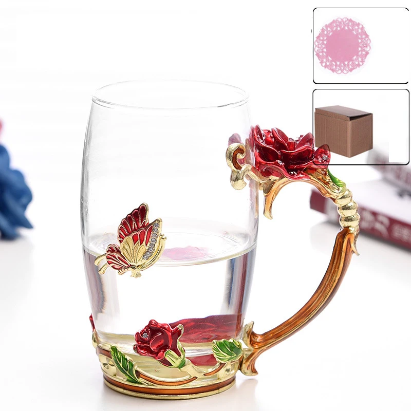 Синяя/красная эмалированная хрустальная чашка чайный цветок стекло высокого