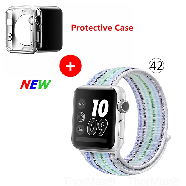 Нейлоновый спортивный бесшовный ремешок для наручных часов iwatch, 4 цвета, в полоску, легкий мягкий сплетенный ремешок для наручных часов Apple Watch 4 серии 3/2/1 38 мм 42 мм 40 мм 44 мм - Цвет ремешка: 42-Blue Streak