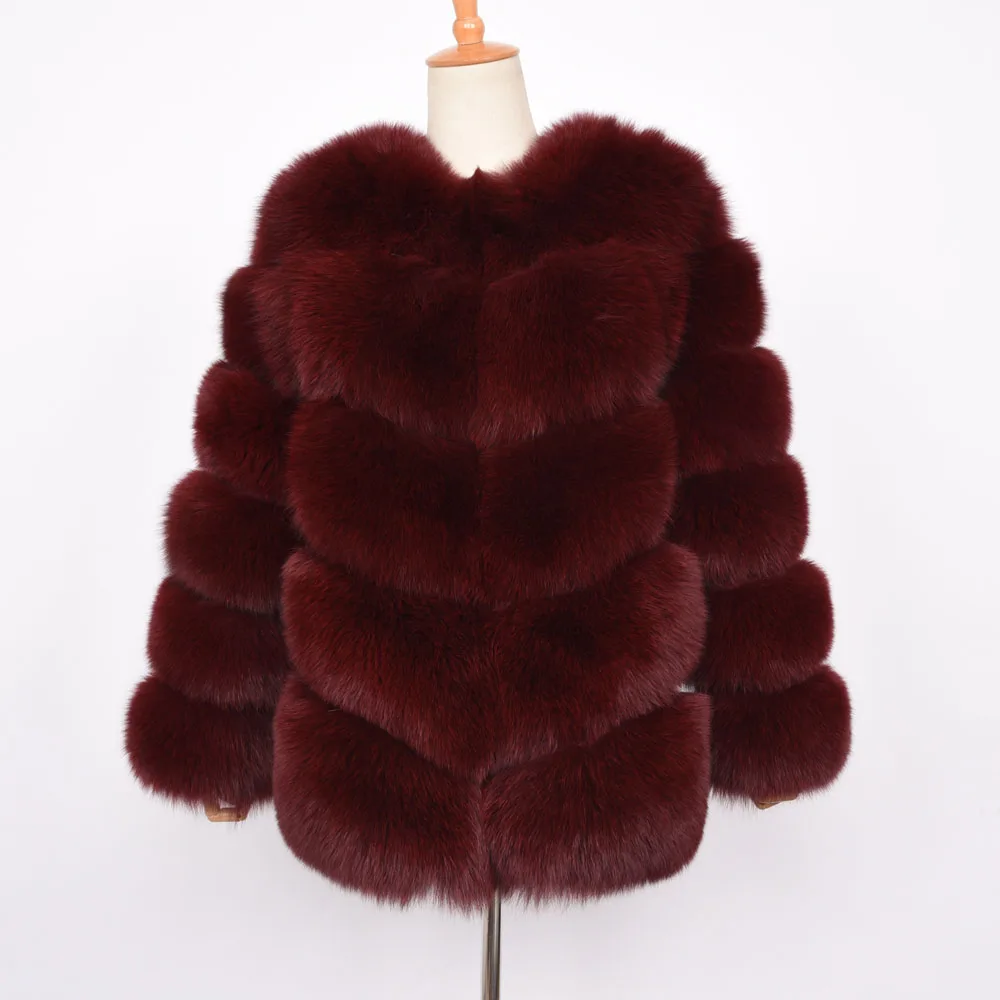 Wine Red Зимняя Толстая теплая шуба из натурального Лисьего меха Женская Роскошная Шуба из натурального меха пушистые куртки S7574 - Цвет: Wine Red