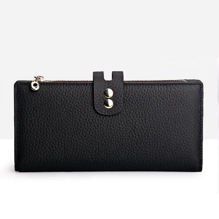 Fashion Genuine Leather Wallet Coin Purse Girl Women Wallets With Phone Case Long Clutch Bags Female Card Holder Cartera Mujer - Цвет: black
