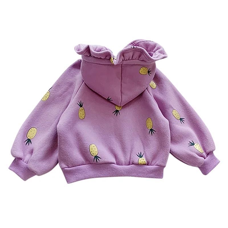 

Children Autumn Winter Baby Girls Pineapple Print Sweater Long Sleeves Casual Versatile Hat Collar Sweet Tops