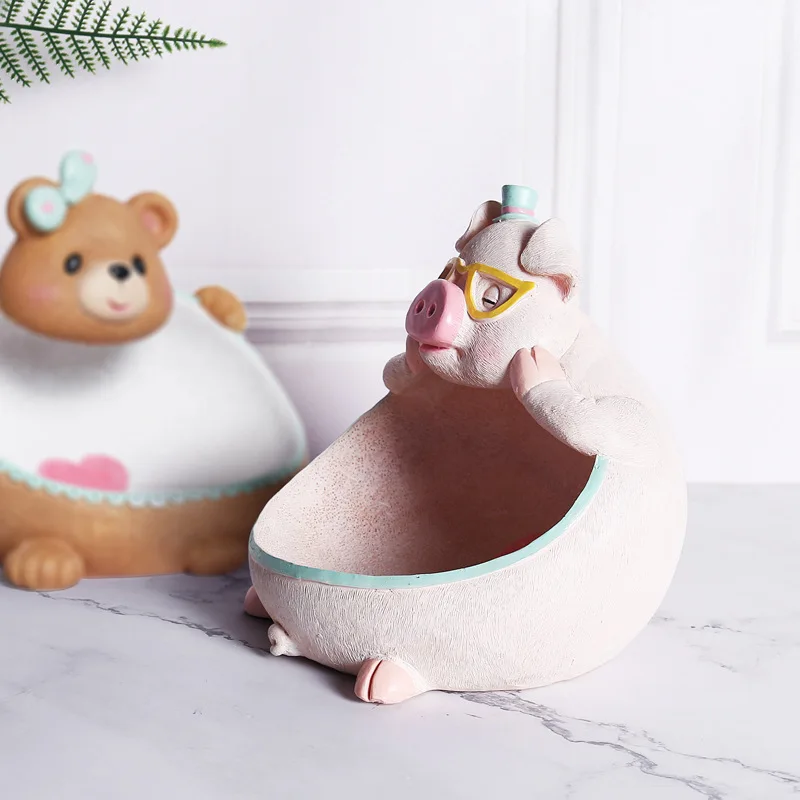 

Cute bear storage statue resin ornaments Nordic animal sculptures home decoration accessories for living room