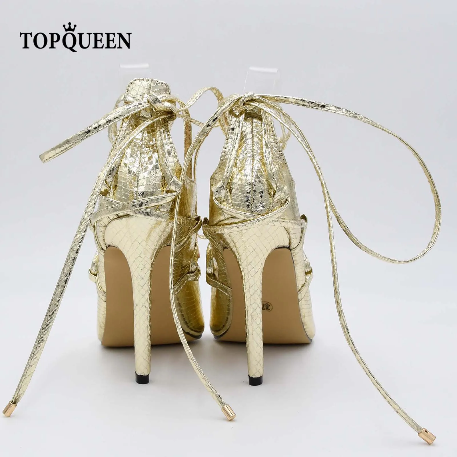 

TOPQUEEN-B23 Women Heeled Sandals Bandage Rhinestone Ankle Strap Pumps Super High Heels 11 CM open toe wedding shoes