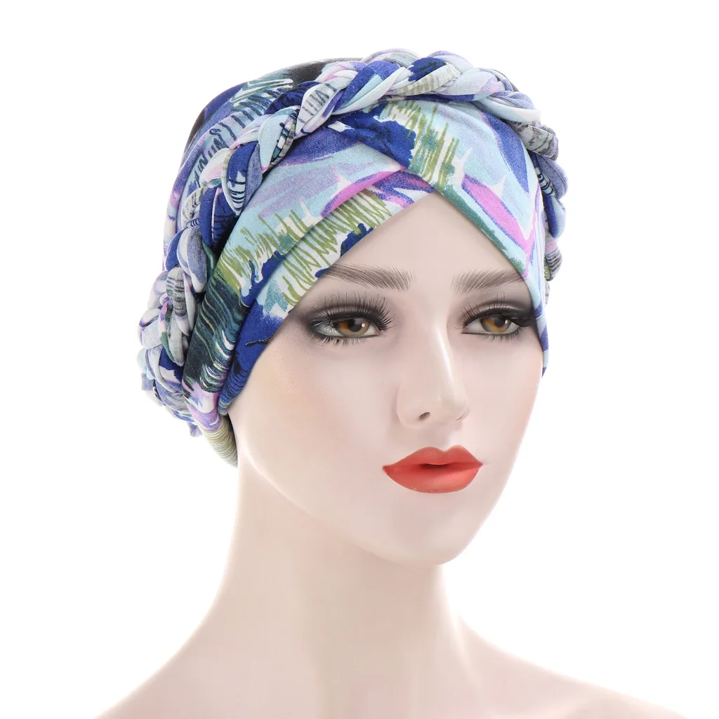 

Muslim Women Milk Silk Braid Pre tied Turban Headscarf Cancer Chemo Beanie Cap Hijab Headwear Head Wrap Hair Accessories 6Colors