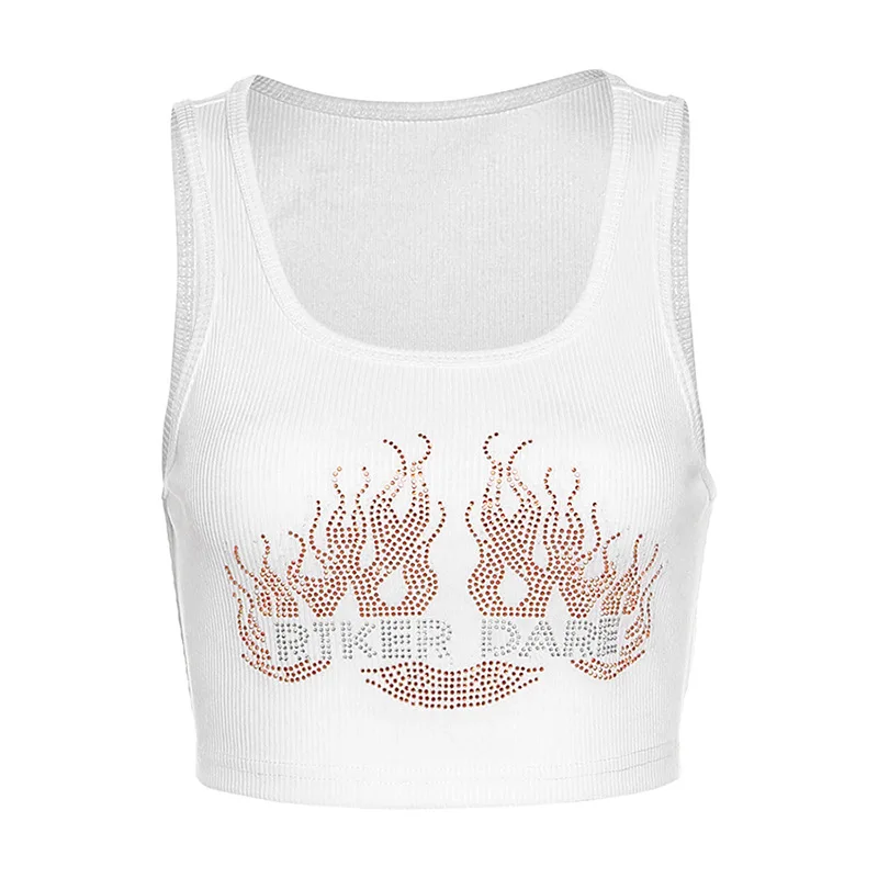 

Women Hot Drill Tank Tops Summer Sleevless Casual Crop Top Ladies White Slim Vest Club Streetwear