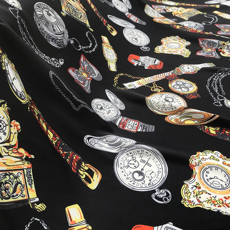 Часы цифровая печать ткань 145 см стрейч метр атласной ткани модное платье 100%