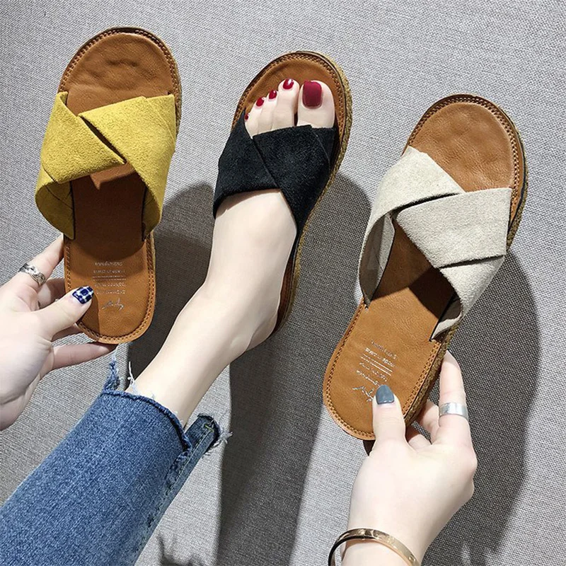 

2021 New Summer Slippers For Women Outside Wear Suede Flat Ladies Sandals Fashion All-Match Light Non-Slip Casual Women's Shoes