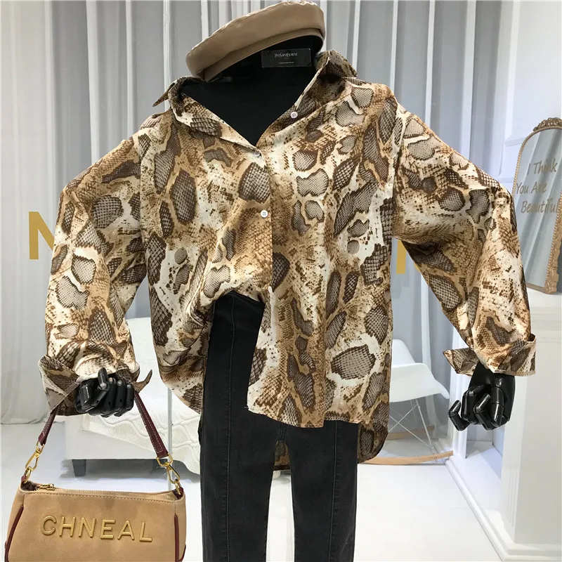 Женские рубашки со змеиным принтом сексуальные и Клубные с отложным воротником