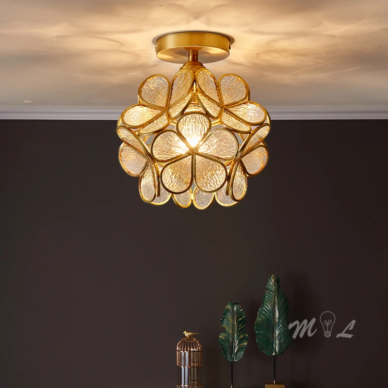 

Copper Flower Ceiling Lights Led Glass Art Light for Living Room Bedroom Kitchen Bathroom Light Home Lighting Deco Ceiling Lamp