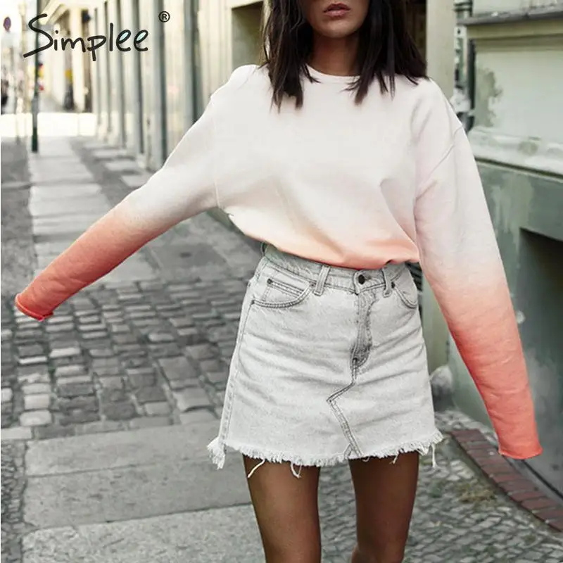 Simplee крутой градиентный цветной принт женские толстовки Толстовка осенний