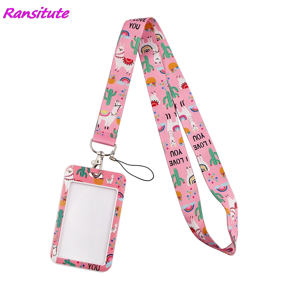 Ransitute R1624 Kawaii розовый Альпака держатель ИД студента с завязками на шее Мобильный