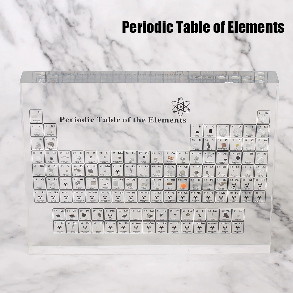 Pantalla de tabla periódica acrílica con muestras de elementos químicos reales para niños, enseñanza de ciencias, escuela, decoración de letras