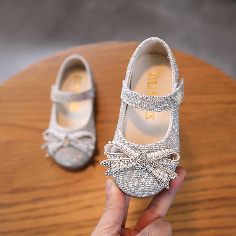

Spring Girls Shoes Children Shoes Fashion Soft Bottom Comfortable Kids Bowknot Pearl Birthday Party Princess Shoes