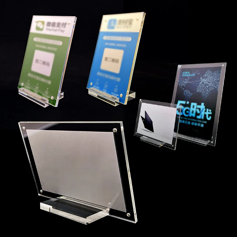 

Acrylic Crystal Clear Price Tag Clip Sign Card Holder Table Desk Top Menu Display Label Racks Phone Frame Stand Photo Frame