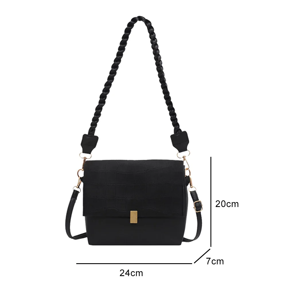 

Vintage Flap Woven Strap Crossbody Bag Casual Women Scrub PU Large Capacity Messenger Handbag Autumn Stone Pattern Top-hand Bags