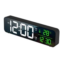 LED 디지털 알람 시계, 온도 날짜 표시, 스누즈 USB 데스크탑 스트립, 거울, LED 시계, 거실 장식용
