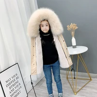 2021 winter fashion parka kids big fur girls fur parka thicken warm children detachable faux fur lined jacket coats for boys d68