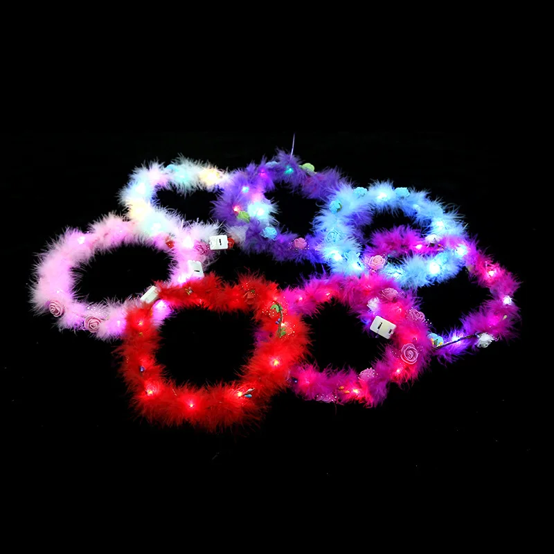

12pcs LED Lights Glowing Plush Feather Wreath Bridal Queen Cosplay Birthday Festival Costume Wedding Halloween
