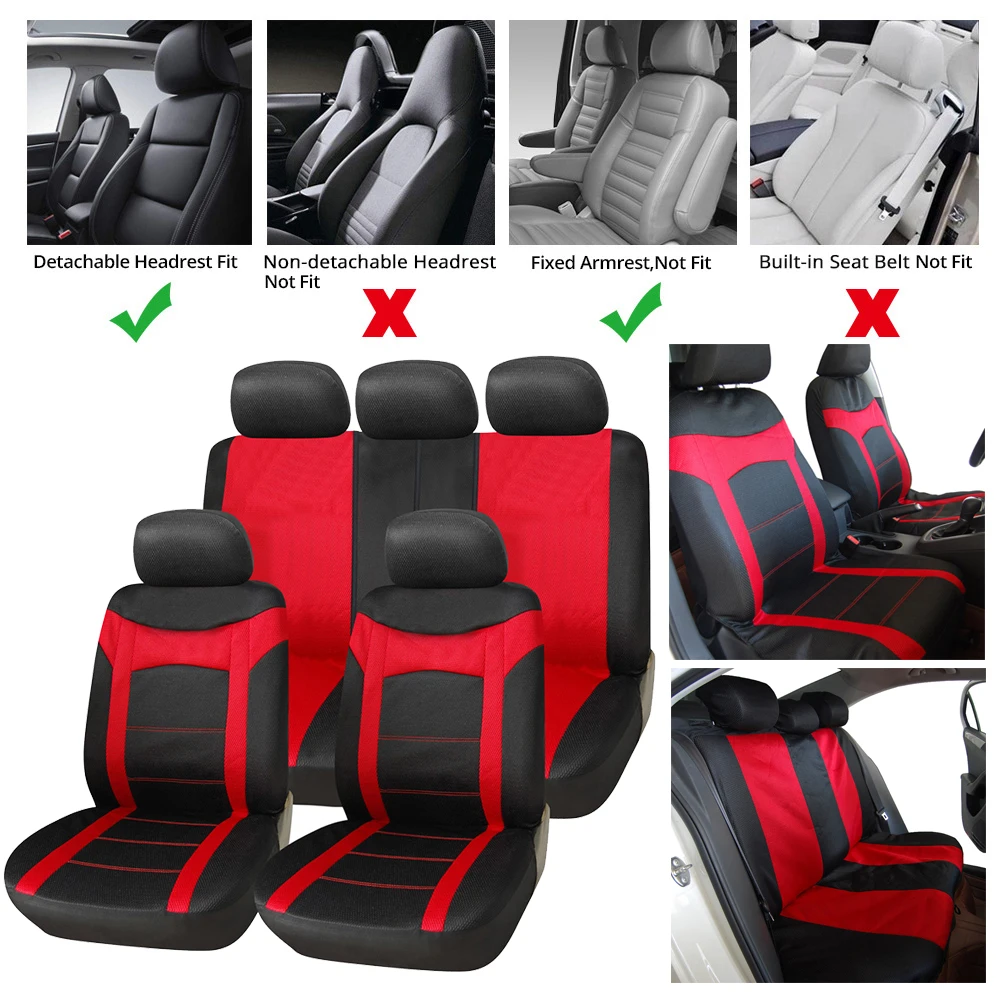 

Car Seat Cover -100% Breathable with 3 mm Composite Sponge Inside,Airbag Compatible (Black and Mint Red)