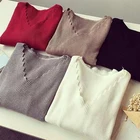 Свитер женский трикотажный, с V-образным вырезом и длинным рукавом