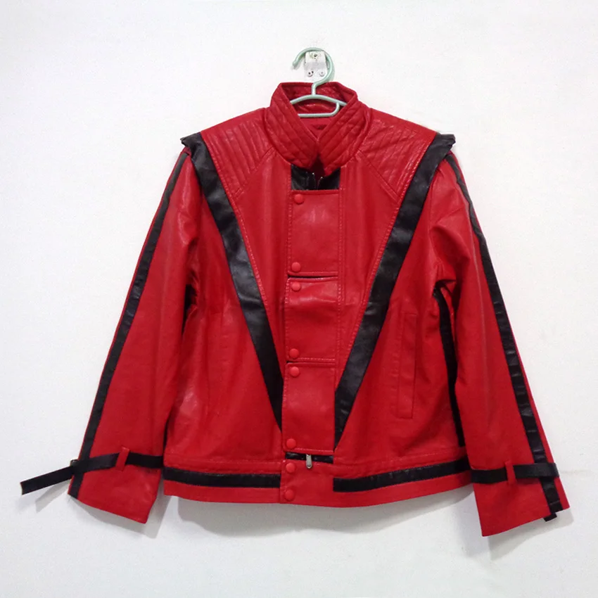 Michael Jackson MJ Thriller Faux Leather Red Jacket Christmas Party Halloween Uniform Outfit Cosplay Costume Customize Any Size