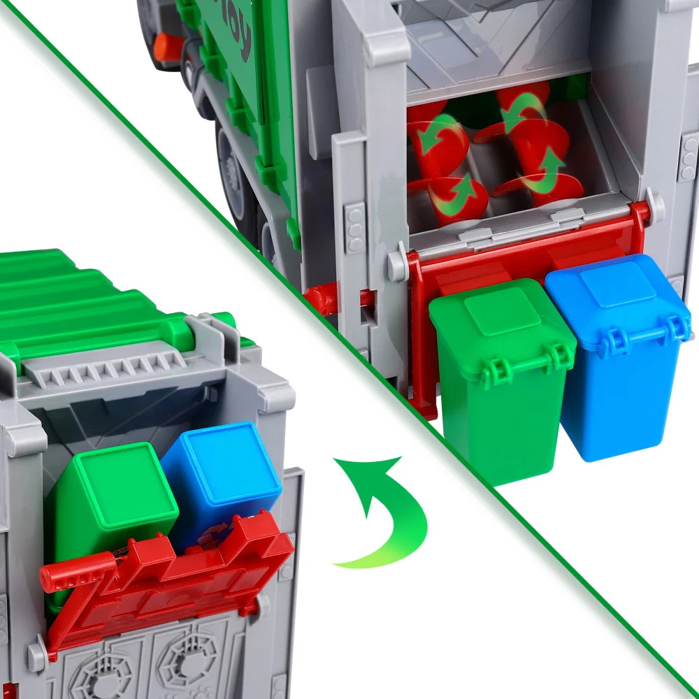 

iBaseToy Garbage Truck Toys Rubbish Collector Car Model Kids Toddlers Trash Classification Learning Game Vehicle Set