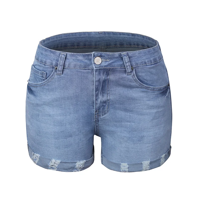 Quanss 2021 Summer Denim Shorts Women's Hot Pants High Waist Casual Streetwear Flanging Hole Elasticity Mini Jeans