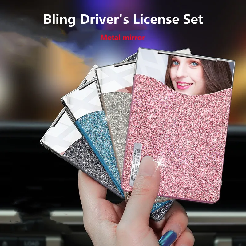 

Auto Driver's License Bag Fashion Bling Diamond Car Driving Documents Case Card Holder Pink Blue Purse Walet for Women Girls
