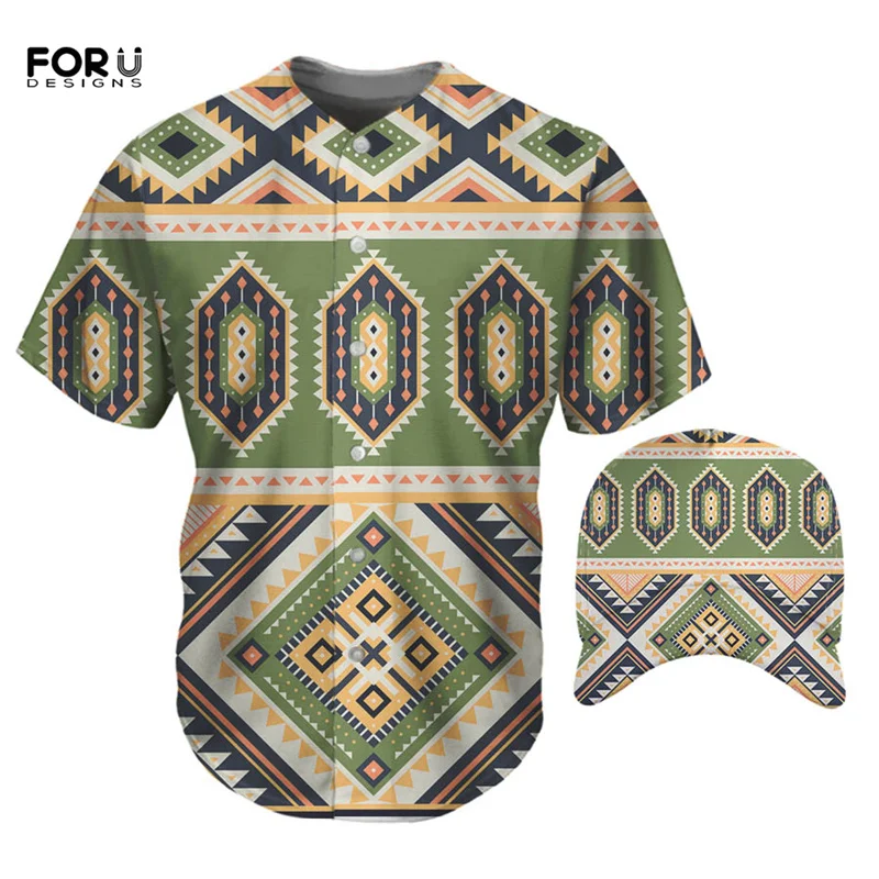 

FORUDESIGNS/Мужская свободная футболка с короткими рукавами; Повседневная бейсбольная кепка с этническим принтом в африканском стиле; Рубашка с ...