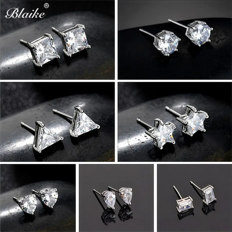 Женские серьги-гвоздики с цирконом серебристого цвета | Украшения и аксессуары