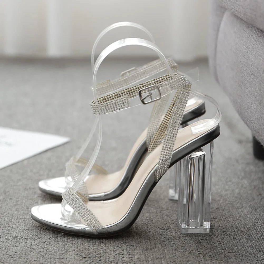

SARAIRIS Sexy Ins Hot Ladies Fashion Sandals Sandals Women Summer Crysatl Clear Heel Ankle Strap Party Dress Shoes Woman