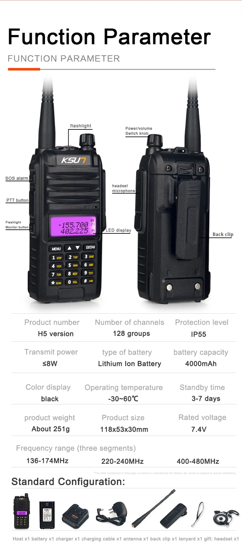 KSUN KS-UV1D портативная рация 8 Вт Высокая мощность двухстороннее Радиочастотное радио Двухдиапазонный портативный коммуникатор КВ трансивер любительский удобный
