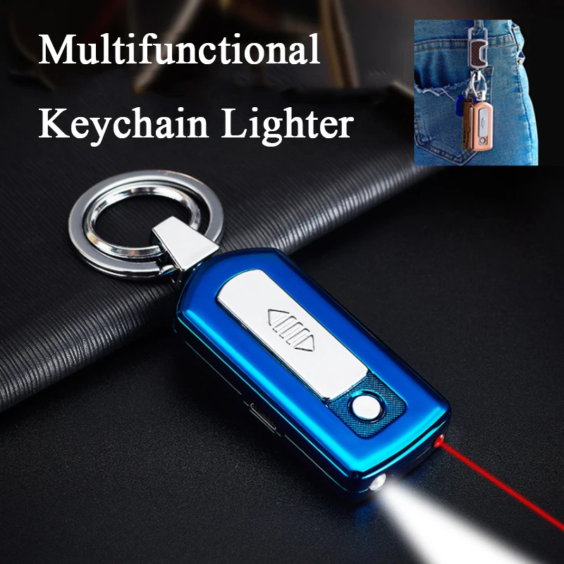 

Windproof Multifunction Zinc Alloy Lighter Keychain Creative Cute USB Rechargeable Electric Candle Lighter Dropship Suppliers