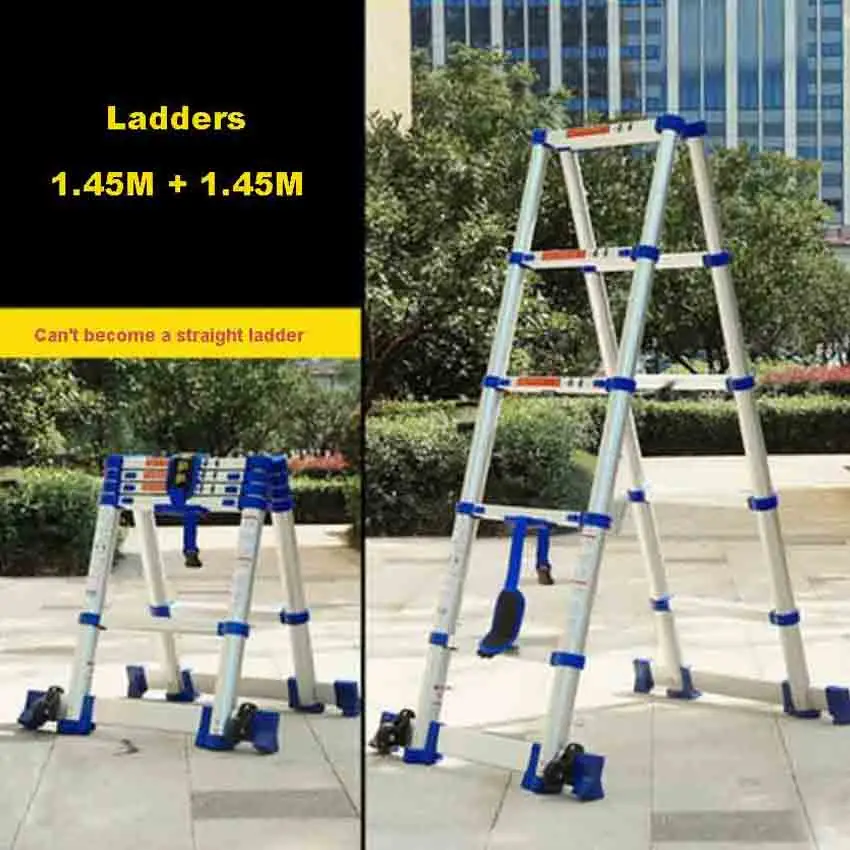 1.45M+1.45M High Quality Thickening Aluminium Alloy Herringbone Ladder Portable Household 5+5 Steps Telescopic Ladders JJS511