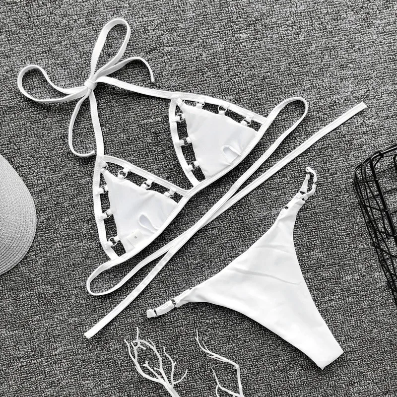UK Womens Padded Push-up Halter Triangle Bikini Bra Set Thong Hollow Out Brazilian Swimsuit Bathing Suit Swimwear Beachwear |