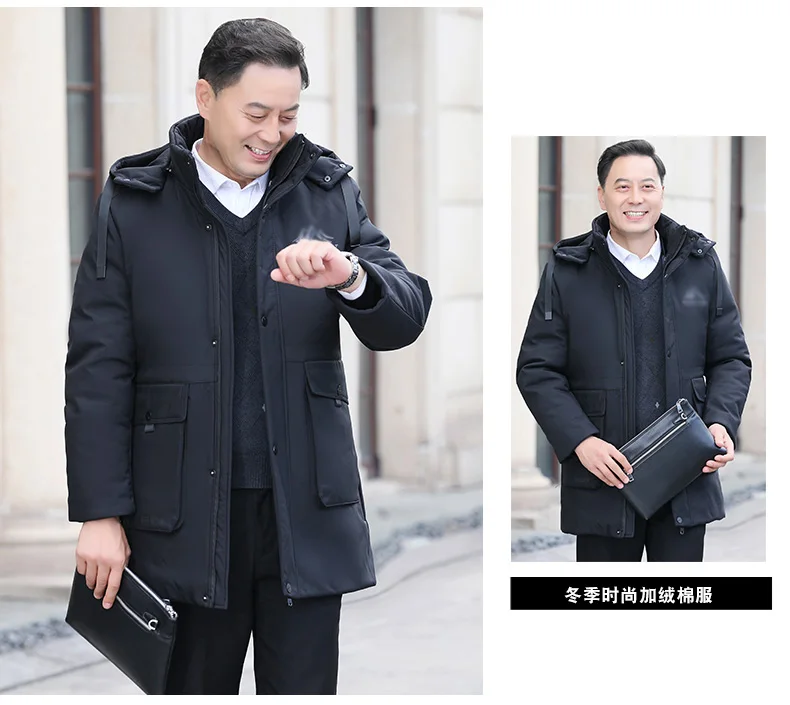 Men Winter Parkas Warm Thick Lightweight Hooded Puffer Basic Coat Man Black Gray Hood Quilted Liner Detachable Jacket Outerwear