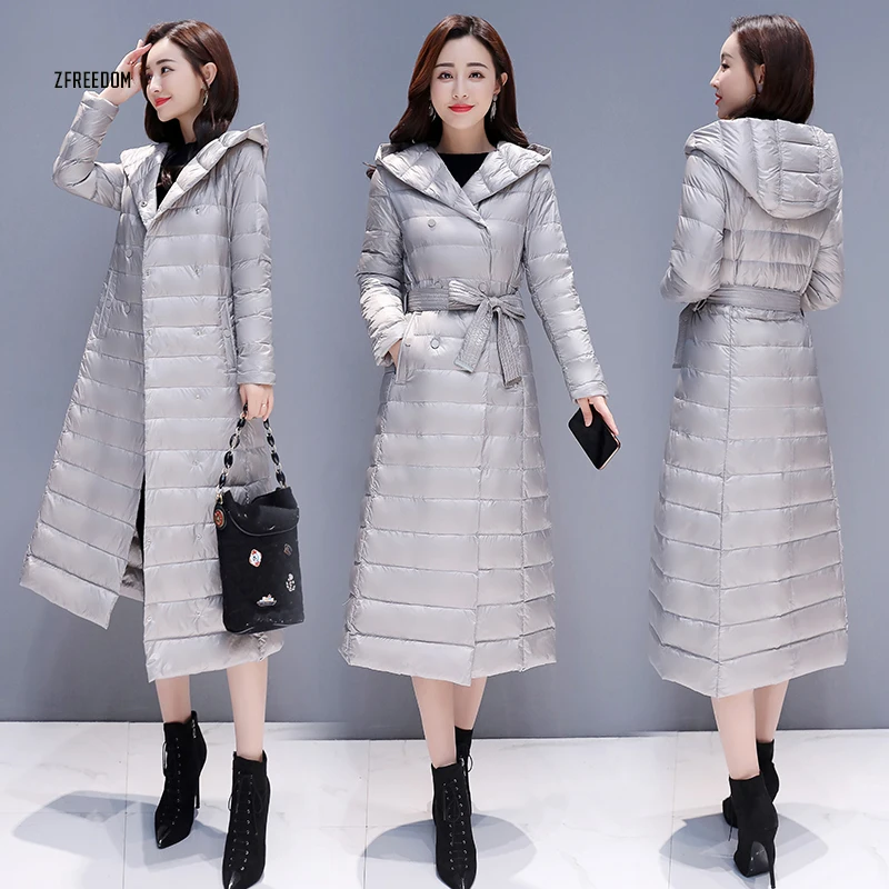 Новинка 2019 Зимняя женская ультрадлинная легкая пуховая куртка ZFREEDOM длиной до