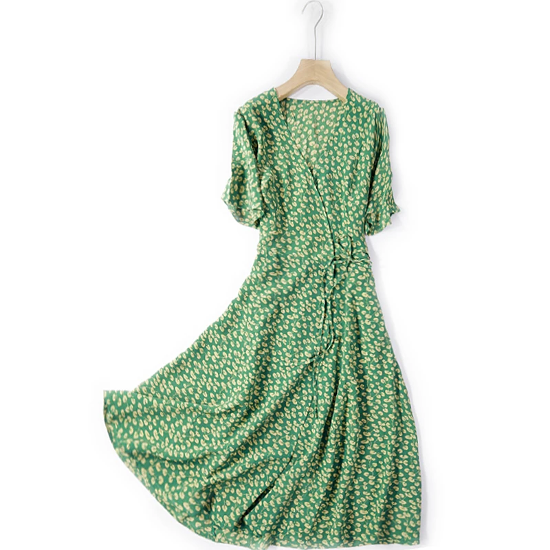 Сарафан новинка 2020 платье из натурального шелка зеленое с v образным вырезом а