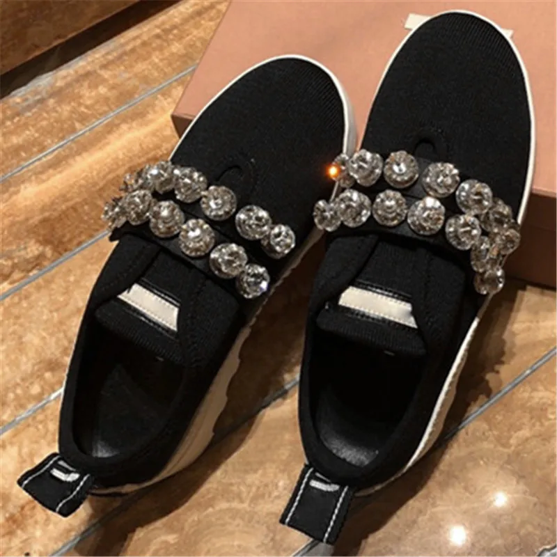 Crystal Bling Shoes Woman Platform Bottom Wedges Zapatos De Mujer Round Toe Slip-on Women Shoes Hot Runway Flat Sneakers Women