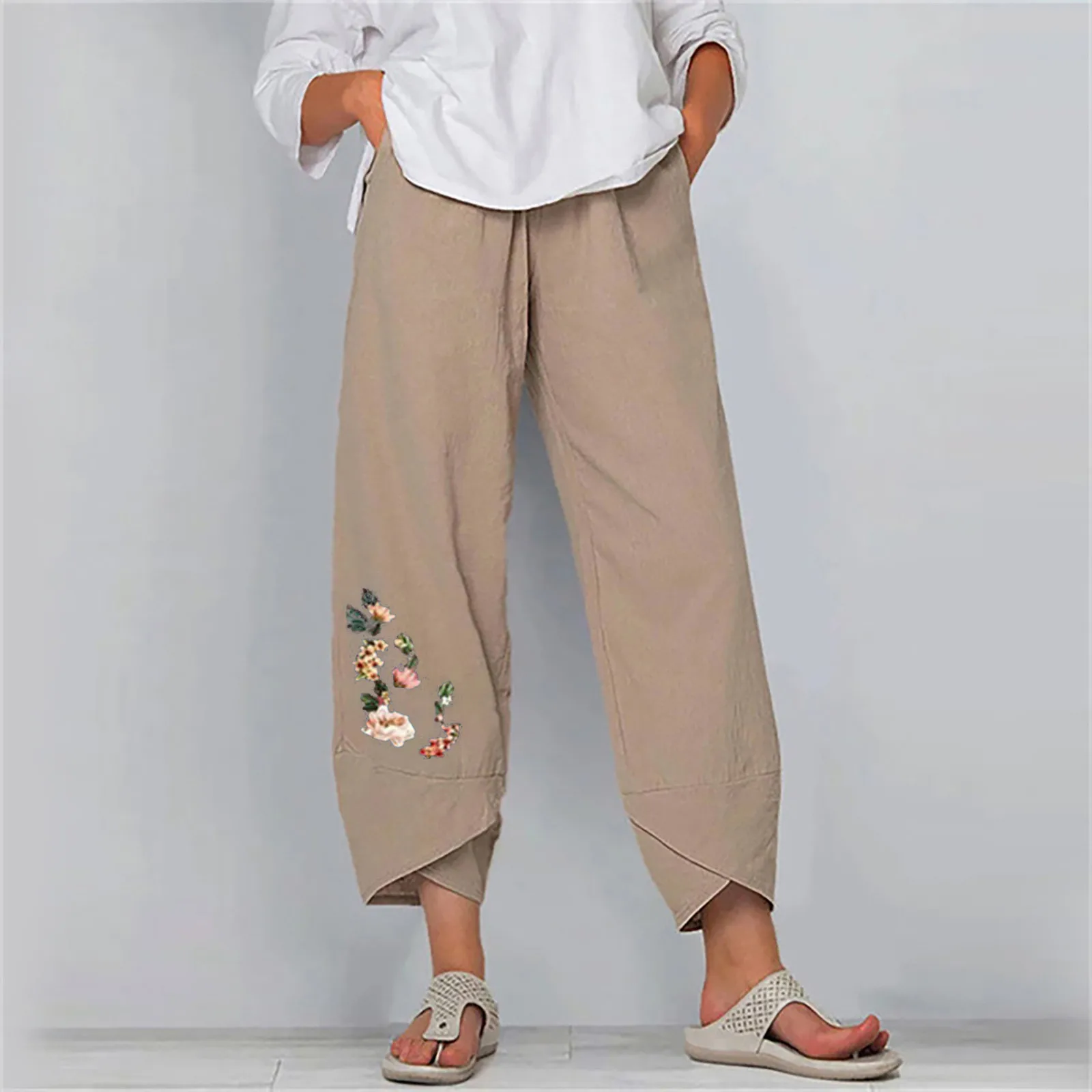 

Women's Vintage Harem Pants Casual Solid Color Elastic Waist Linen Wide Leg Trousers Summer Plus Size Loose Comfortable Pants
